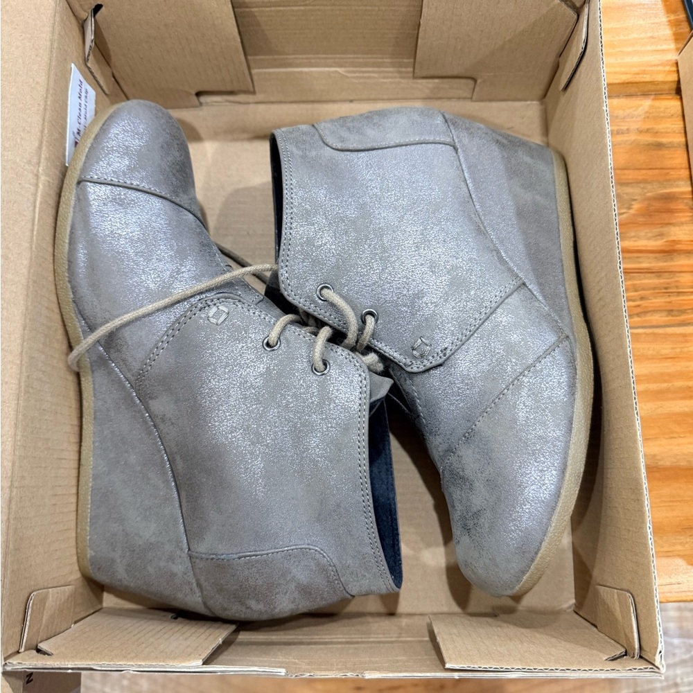 Mushroom Metallic Lace-Up Ankle Booties